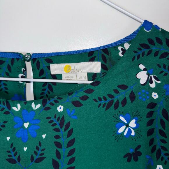 Boden Floral Print Blouse Green Blue work Women’s Size 10 Long Sleeve Casual Top - Picture 8 of 12